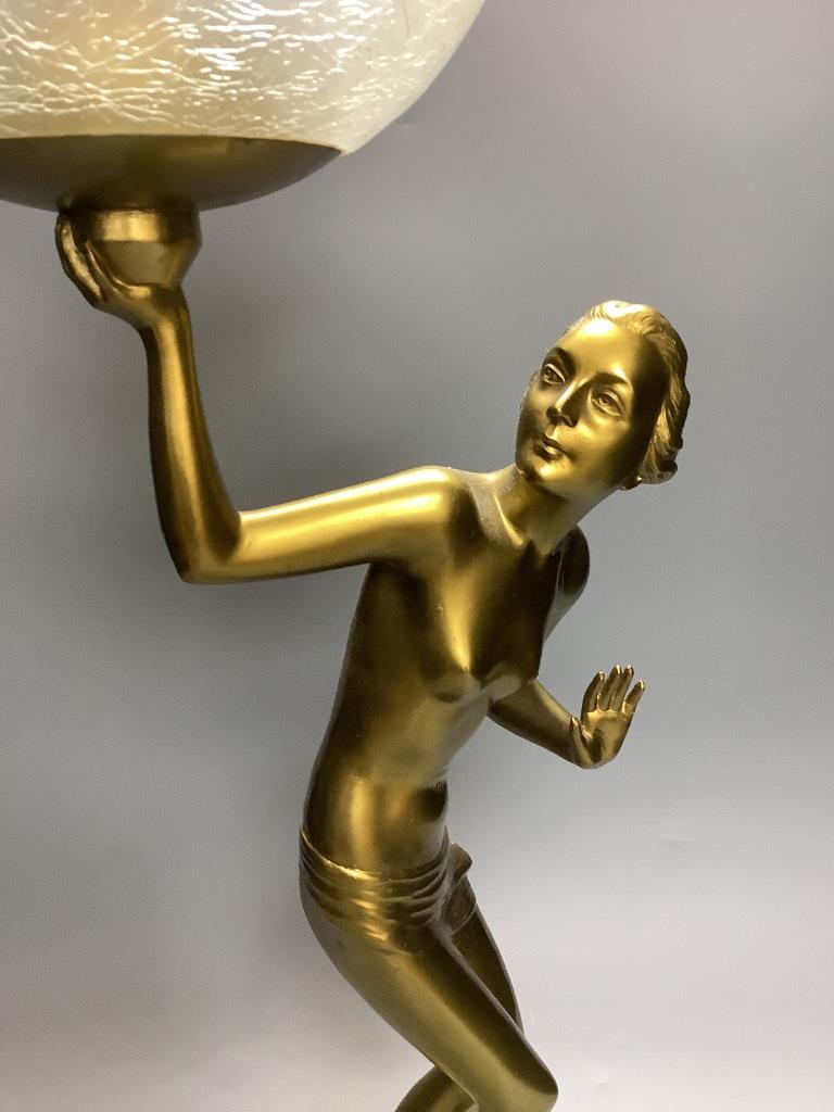 A Lorenzl style gilt metal figural table lamp, height 60cm